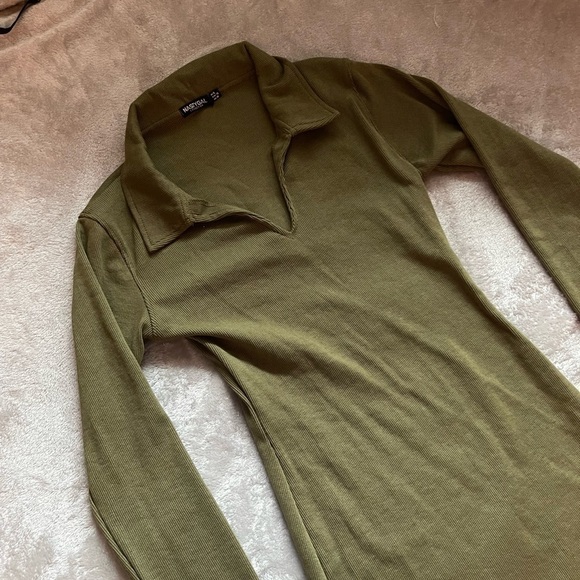 NWOT Nasty Gal Olive Bodycon Collared Dress - Picture 1 of 4